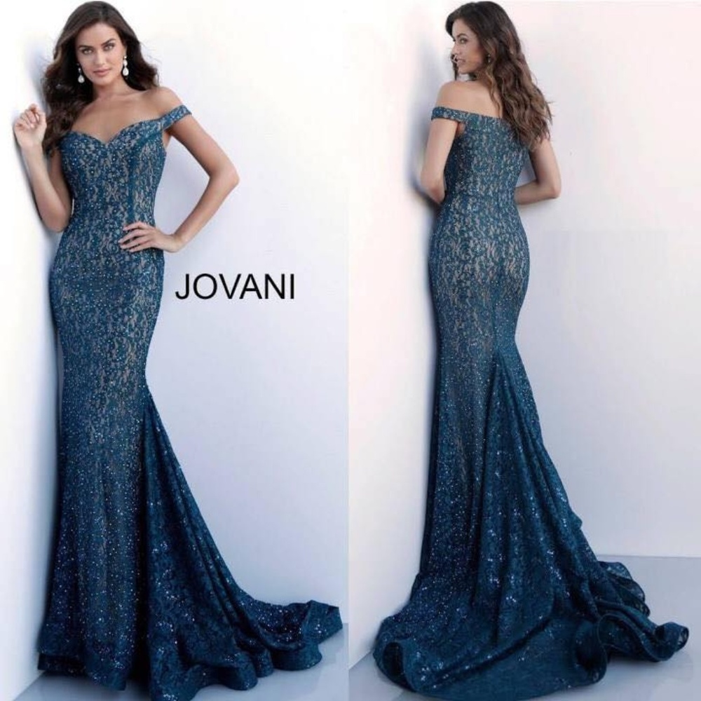 Jovani Style 64521 Mermaid Gown in Peacock Blue